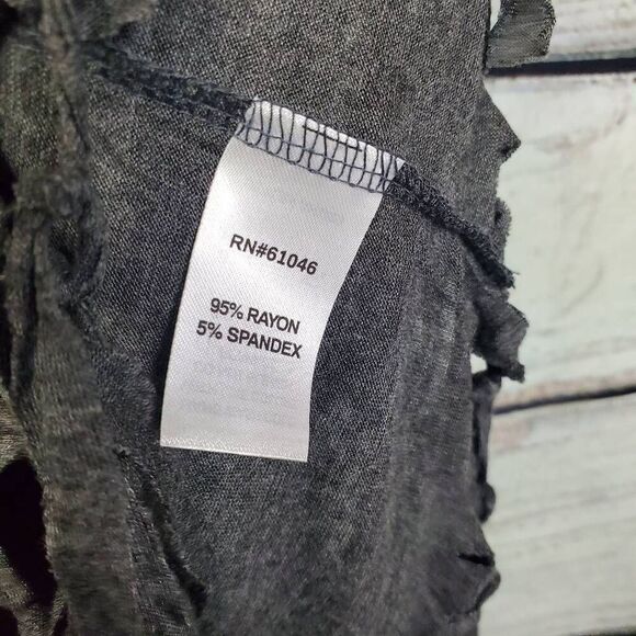 Vanity 2XL Gray Fringe Hem Elephant Cross Graphic Top Boho Dolman Tee - Picture 5 of 7